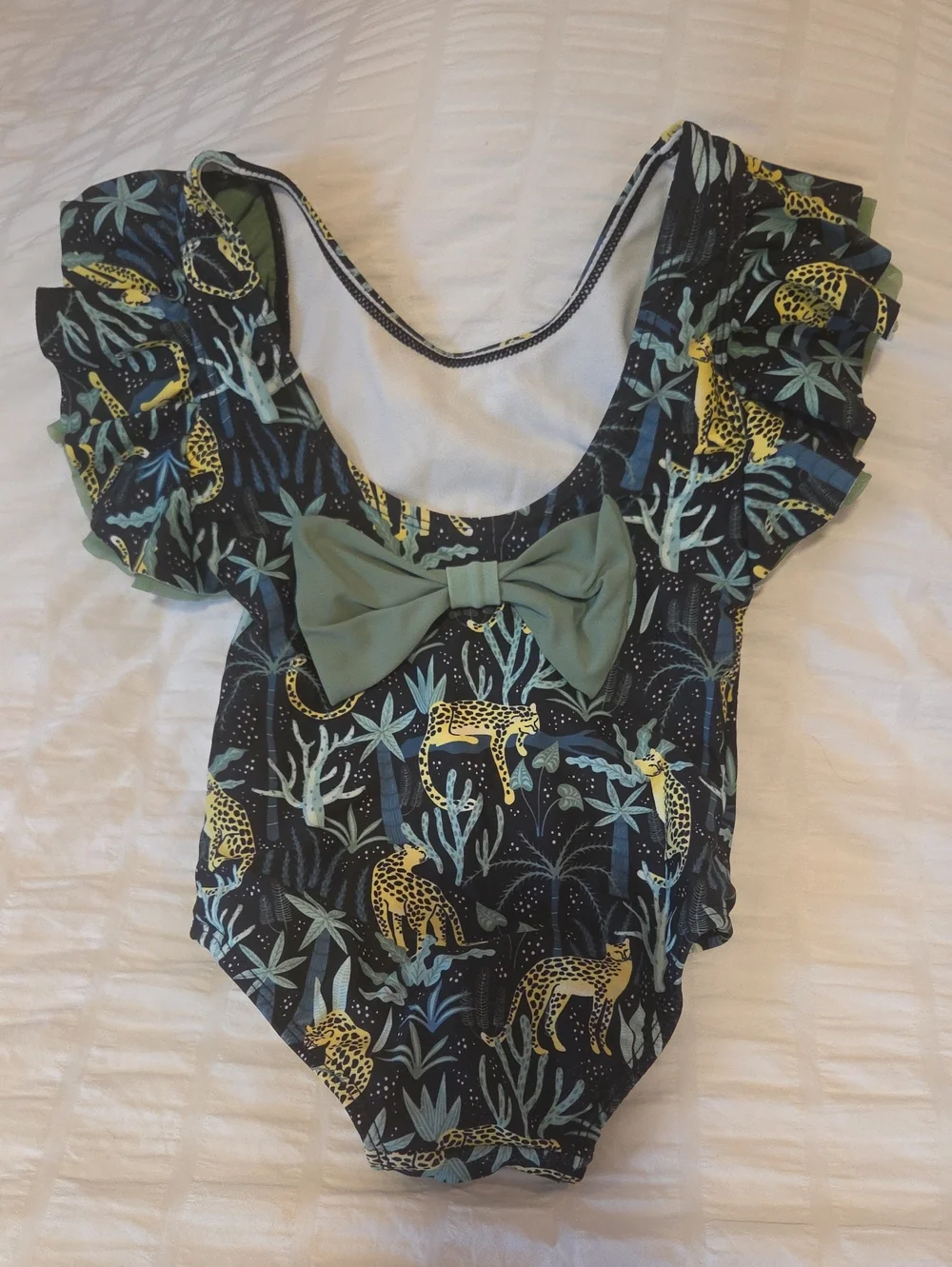 Girls 2T Ruffle Butts One-Piece Swimsuit in Black and Yellow Safari Print